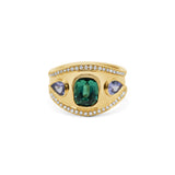 Green Tourmaline & Tanzanite Etruscan Ring
