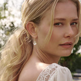 Pear White Topaz Drops & Diamond Huggie Hoops