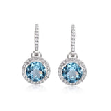 Blue Topaz Drops & Diamond Huggie Hoops