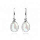 Fresh Water Pearl Drops & White Gold Diamond Huggie Hoops