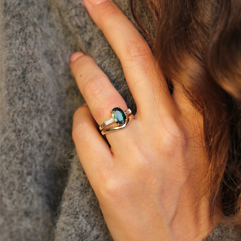 One-Of-A-Kind Oval Tsavorite & Diamond Baguette Ring