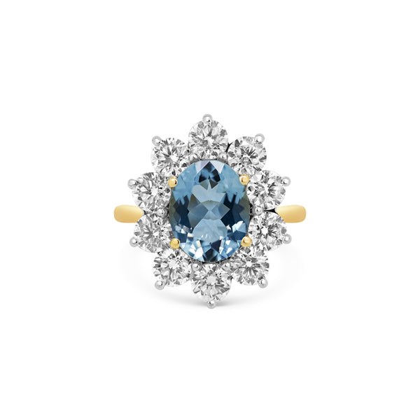 Oval Aquamarine & Diamond Daisy Ring