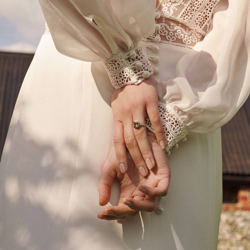 The Bicolour Orange Sapphire & Diamond Halo