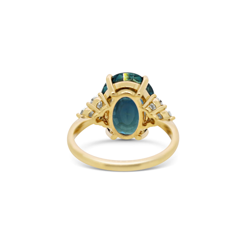 One-Of-A-Kind Oak Teal Sapphire & Diamond Trefoils Ring