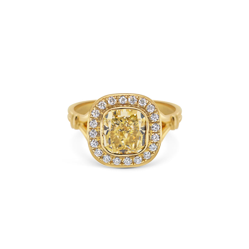 Yellow Diamond and Halo Ring