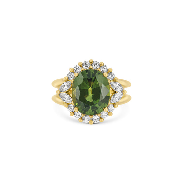 The Green Sapphire Multi-cut Diamond Cluster