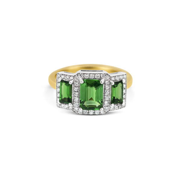 Tsavorite Trilogy with Diamond Halo Ring