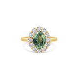 Green Sapphire Diamond Cluster Ring