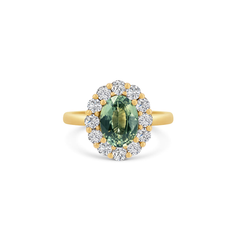 Green Sapphire Diamond Cluster Ring