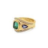 Green Tourmaline & Tanzanite Etruscan Ring
