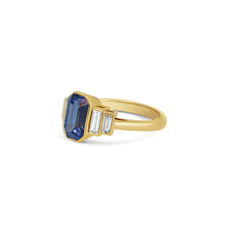 Cornflower Blue Sapphire and Baguette Diamond Ring
