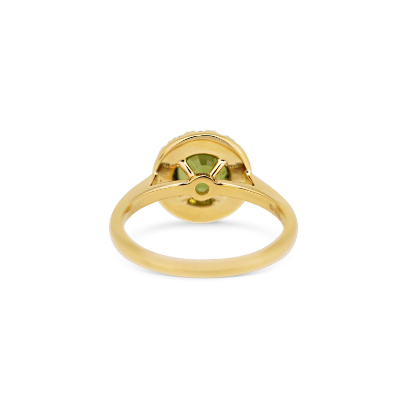 Green Sapphire & Diamond Halo Ring