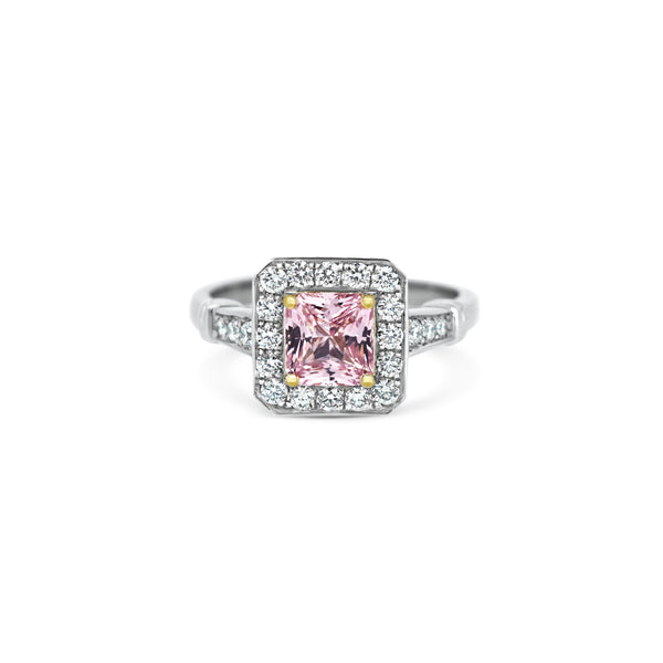 One-Of-A-Kind Octagonal Pink Sapphire & Diamond Halo Ring