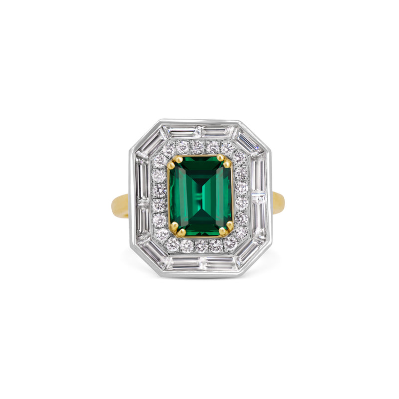 One-Of-A-Kind Tsavorite & Double Diamond Halo Ring