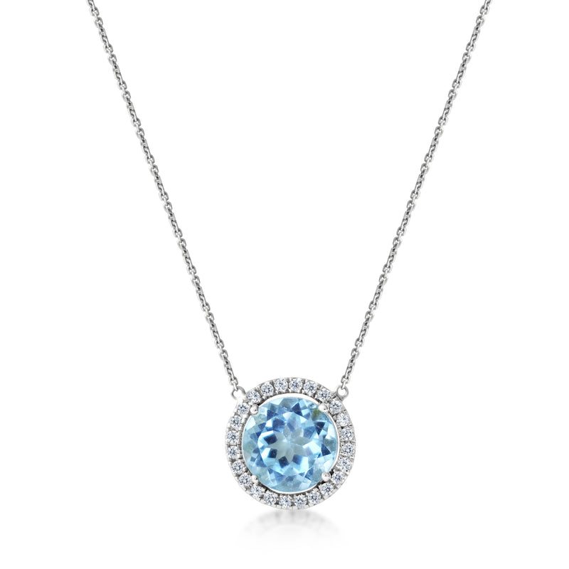 Round Topaz Necklace With Diamond Halo
