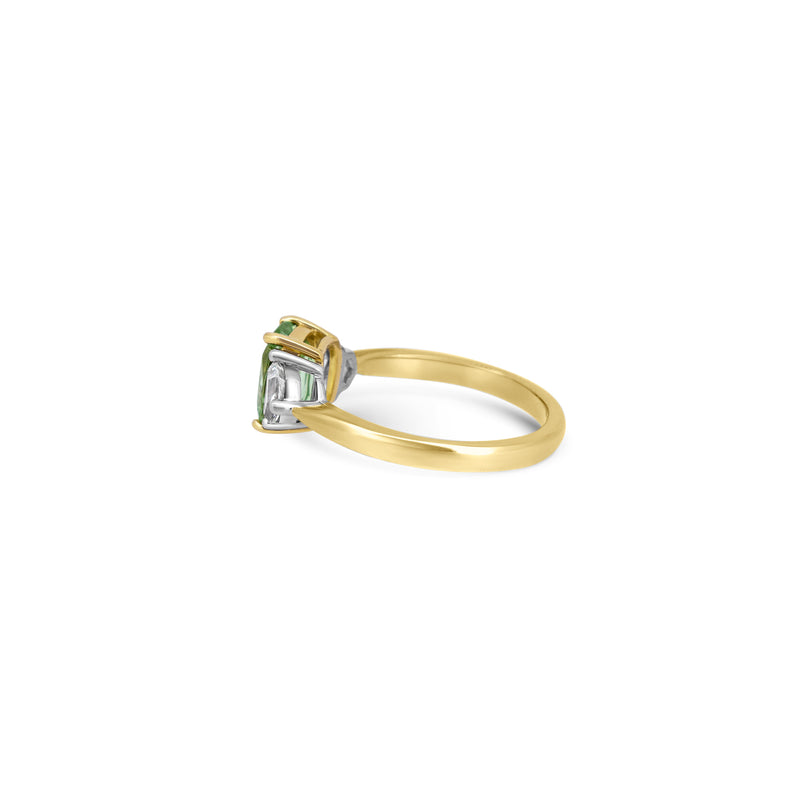 One-Of-A-Kind Pale Tsavorite & Cadillac Diamond Ring