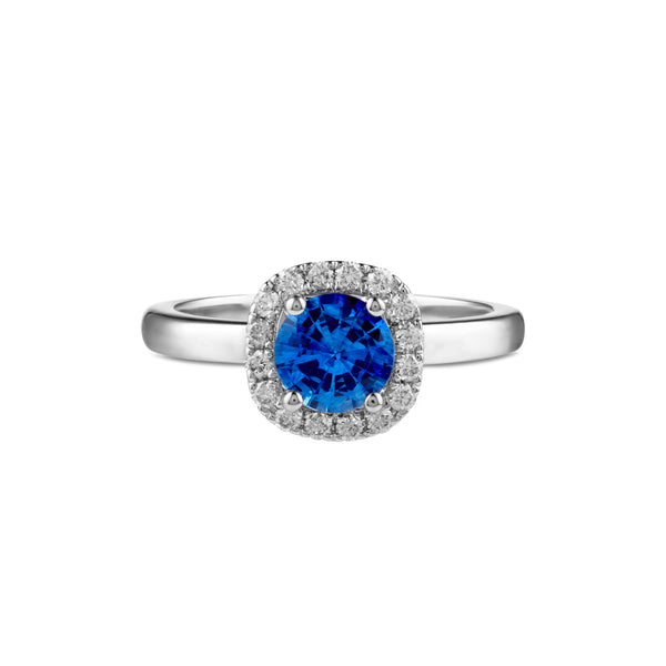 Round Blue Sapphire & Diamond Ring