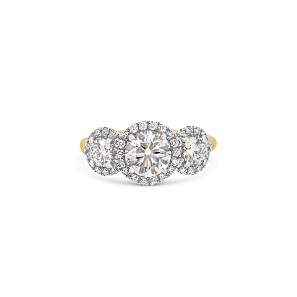 One-Of-A-Kind Round Diamond Trilogy with Halo Ring