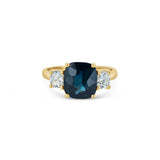 One-Of-A-Kind Teal Sapphire & Diamond Trilogy Ring