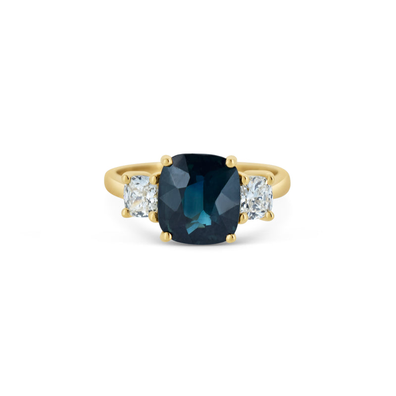 One-Of-A-Kind Teal Sapphire & Diamond Trilogy Ring