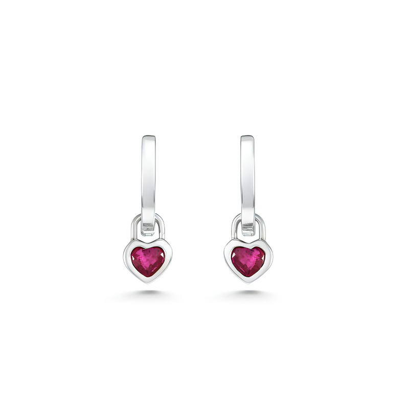 White Gold Ruby Heart Drops