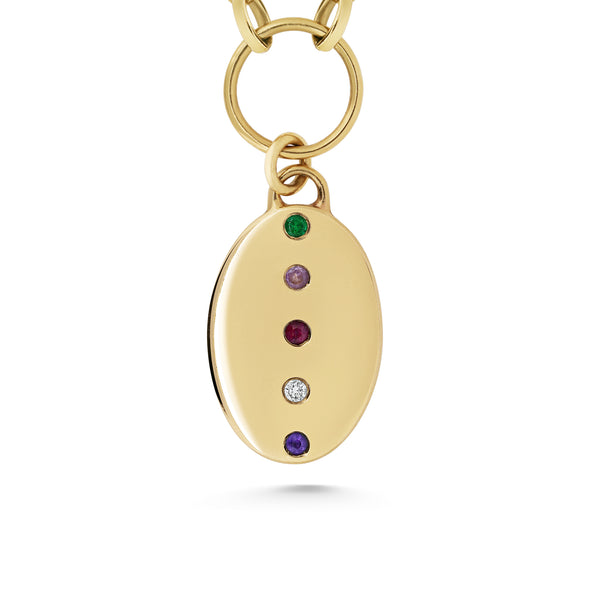gold custom acrostic heritage pendant-with coloured stones