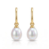 Freshwater Pearl Drops & Gold Huggie Hoop Earrings
