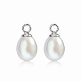 Fresh Water Pearl Drops & White Gold Diamond Huggie Hoops