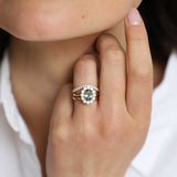 Green Sapphire Diamond Cluster Ring