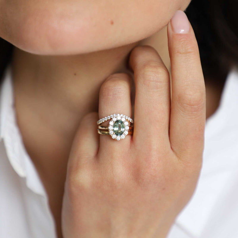 Green Sapphire Diamond Cluster Ring