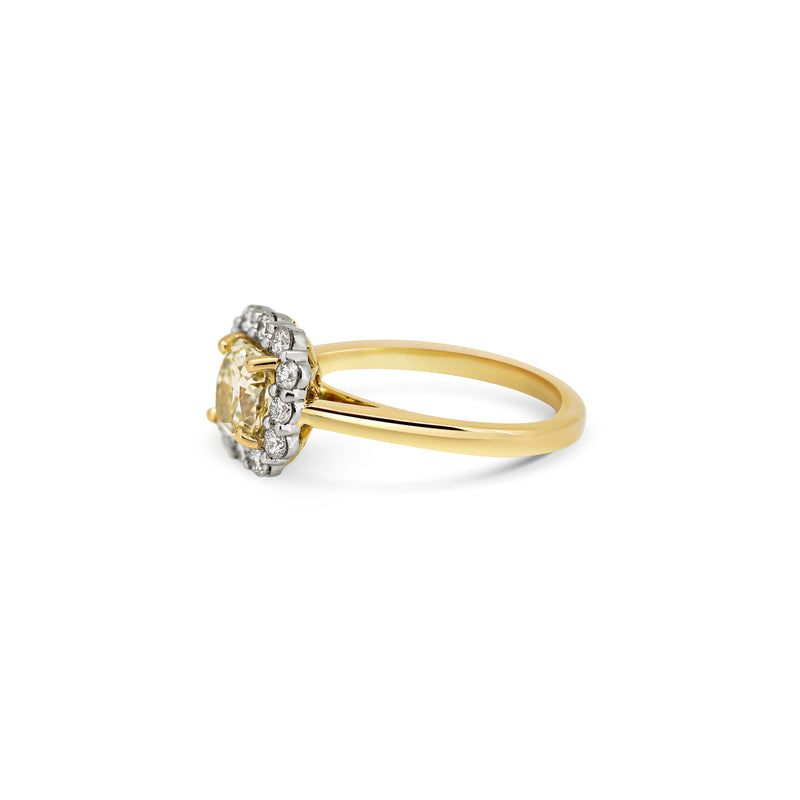 Yellow Cushion Cut and Diamond Daisy Ring